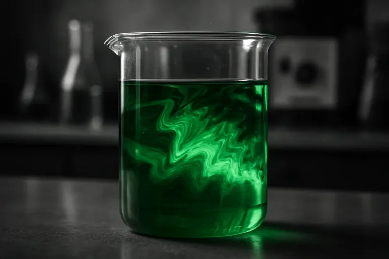 Beaker with colorful chemical solutions