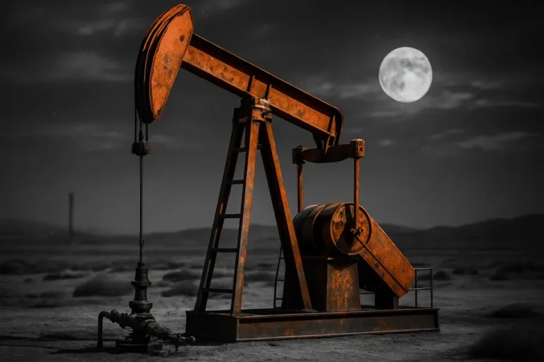 Oil pumpjack in a desert landscape.