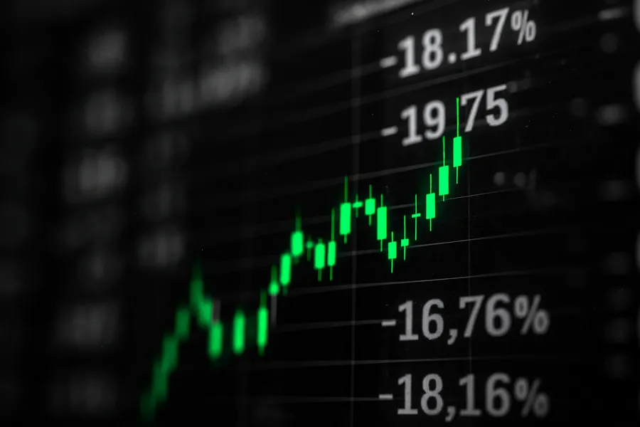 Digital stock market display with fluctuating numbers