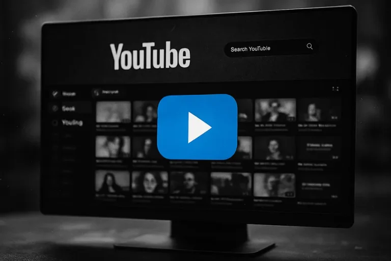 Digital screen displaying YouTube interface, signifying technology.